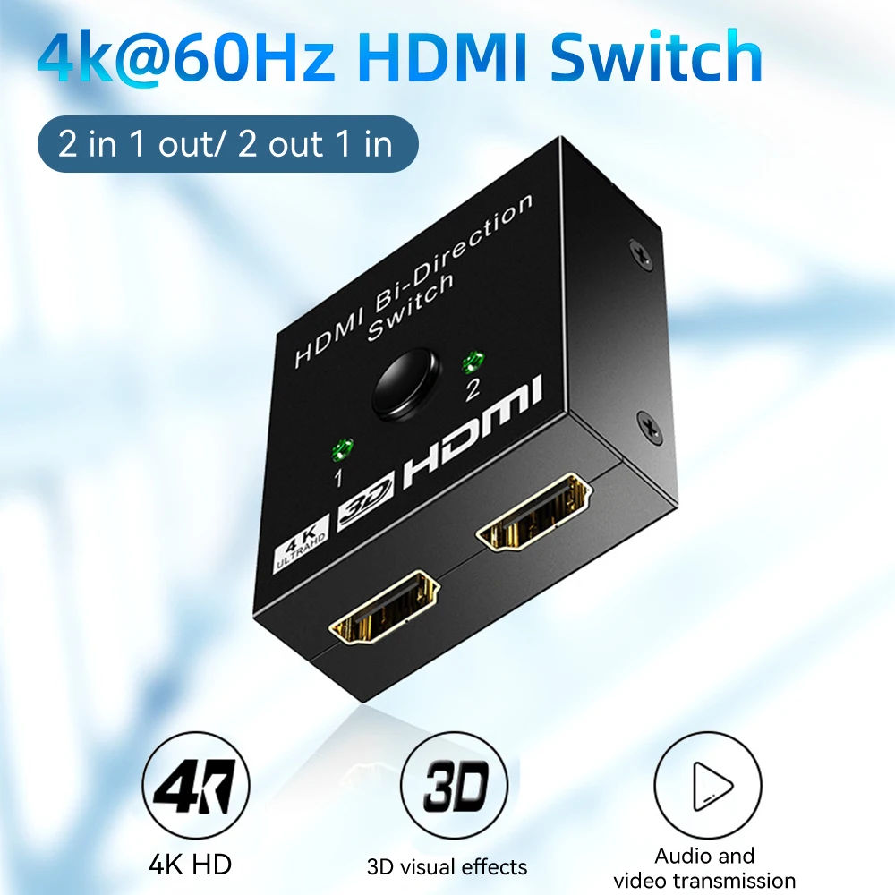 

HDMI Switch 4k@60hz Splitter Bidirectional HDMI Switcher 2 in 1 Out HDMI Hub Supports HD Compatible with Xbox PS4
