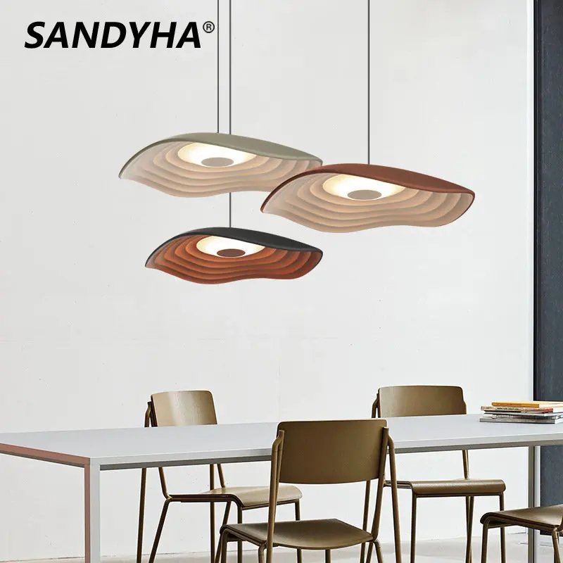 

SANDYHA Nordic Vintage Resin Leaf Led Chandeliers Modern Home Decor Pendent Lights for Living Dining Room Hanging Lamp Fixture
