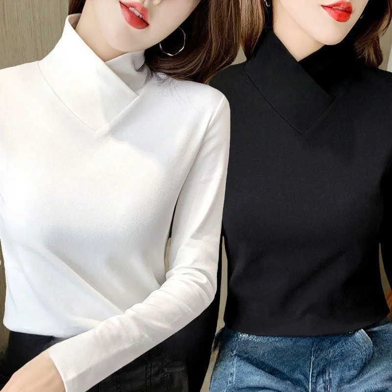 Double-Sided Velvet Thermal Long Sve V-Ne Slim Fit Top Women's Faionable Commute Sle T-irt Autumn Winter New Arrival