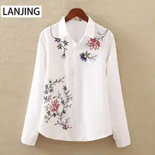

2021 embroidered shirt women's long-sleeved bottoming shirt loose plus size women's spring autumn white shirt women