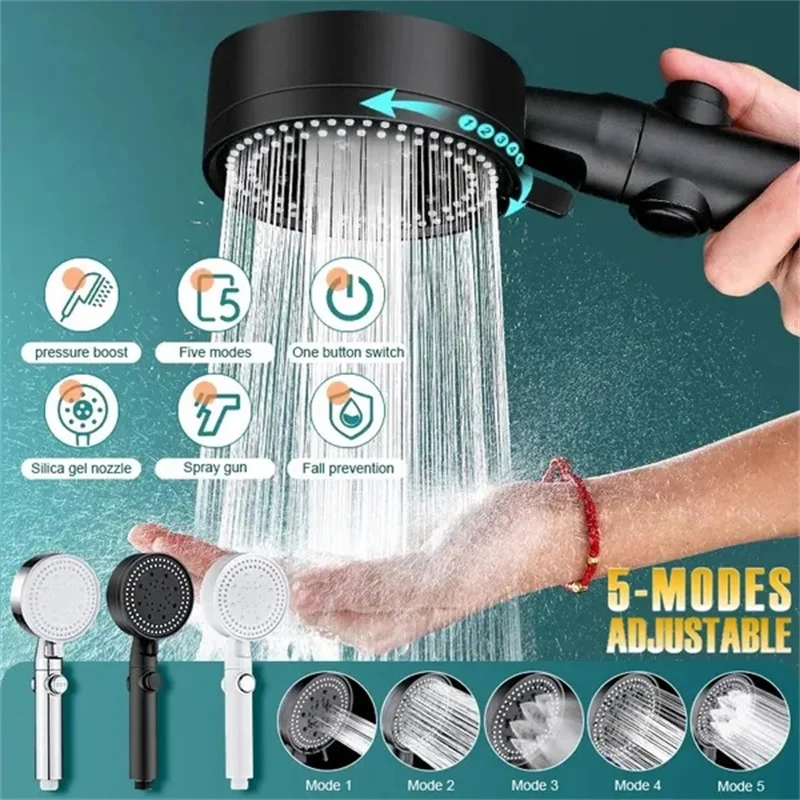 Shower Head Water Saving Black 5 Mode Adjustable High Pressure Shower One-Key Stop Water Massage Eco Shower Bathroom Accessories Shower Head Water Saving Black 5 Mode Adjustable High Pressure Shower One-Key Stop Water Massage Eco Shower Bathroom Accessories