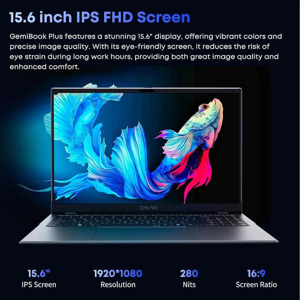 CHUWI GemiBook Plus Laptop 15.6'' FHD 1920x1080 16GB LPDDR5 512GB
