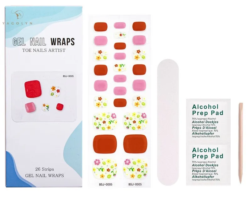 Hot Sale UV Semi Cured Gel Toenails Stickers Foot Strips Waterproof Nail Polish Wraps Adhesive Full Manicure Decor Nail Foil