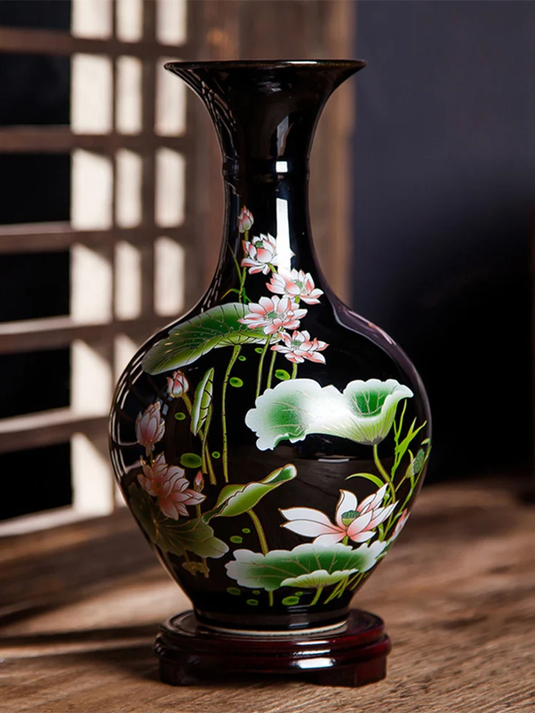 Jingdezhen Sharply Glaze Black Ceramic Vase Lotus Pattern For Modern Home Sitting Room Adornment 6