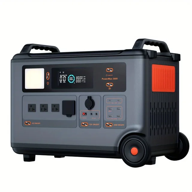 3600Wh Surge 6000W LiFePO4 PowerMax 3600 Portable Power Station, Expandable Solar Generator with 4xAC Outlets, 1.2H Full Charge 2