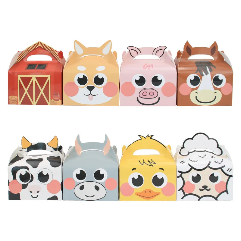 24PCS 농장 동물 테마 어린이 생일 장식 용품 파티 호의 상자 헛간 해피 치..
