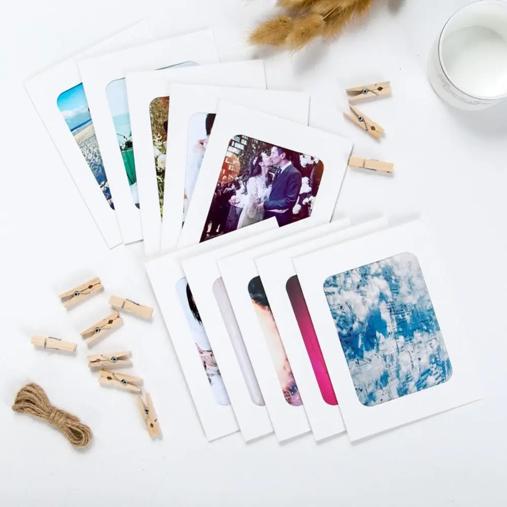 Photo Frame Craft Paper With Clips Rope Wall Hanging Picture Album Home Decor Wedding Happy Birthday 10Pcs/set