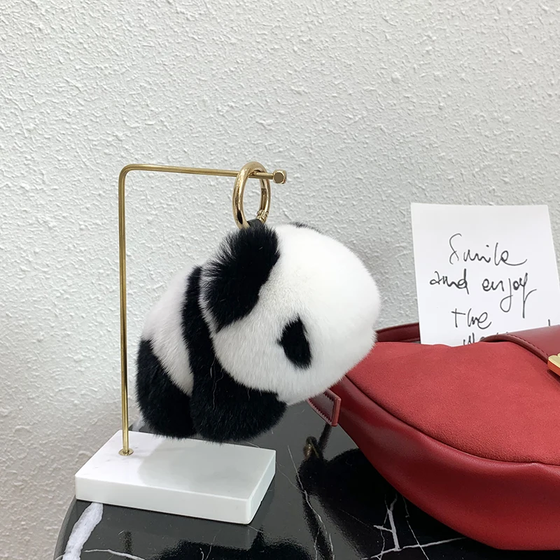2022 New In Panda Real Rabbit Fur Handmade Cute Key Chain Keychains Bag Accessory Car Keychain Gift Keyrings Gifts Handmade