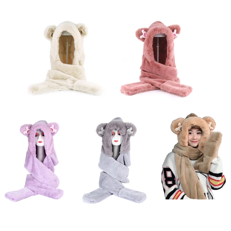 

Winter Warm Hat Scarf Glove Set for Women Pom Knit Warm 3in1 Suit