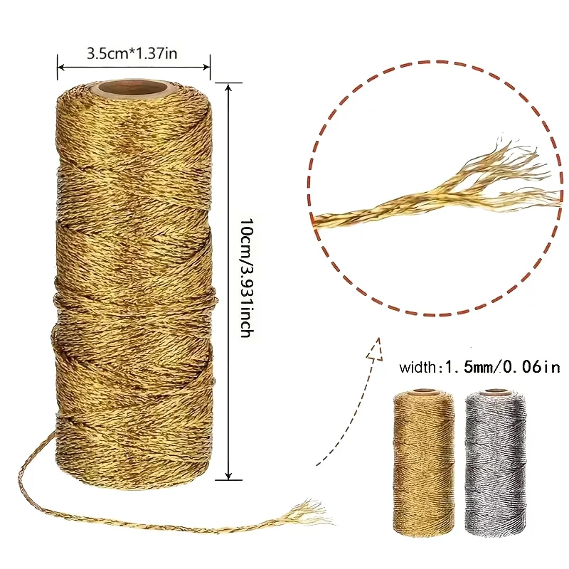 100M Christmas Handmade Gold Silver Rope Metal Cord String Ribbon for Hanging Gift Sewing DIY Crafts Christmas Home Decoration