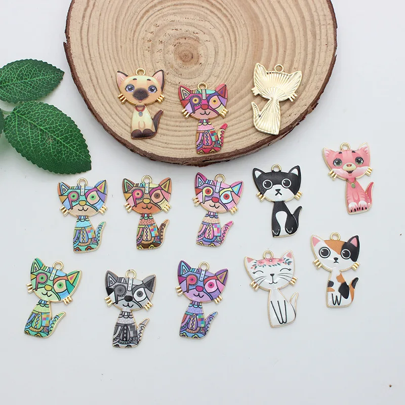 

10pcs 20x23mm Cute Cartoon Mechanical Cat Pendant Oil Enamel Charms for Bag Earring Necklace Jewelry Making Handmade