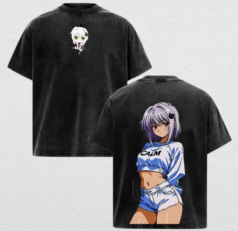 High School DxD Gewaschenes T-Shirt Streetwear Trendy Baumwolle Oversized Unisex Bedruckt Baumwolle Neutral Mode Vintage Hip Hop Paar-T-Shirt