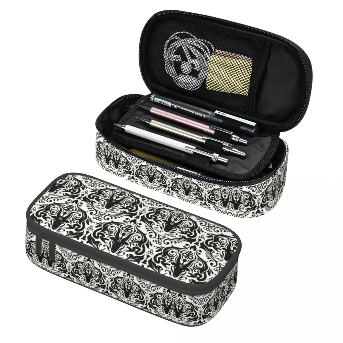 Pencil Case Damask Hail Satan Kawaii Boy Girl Large Storage Satanic Cross Devil Baphomet Students Stationery