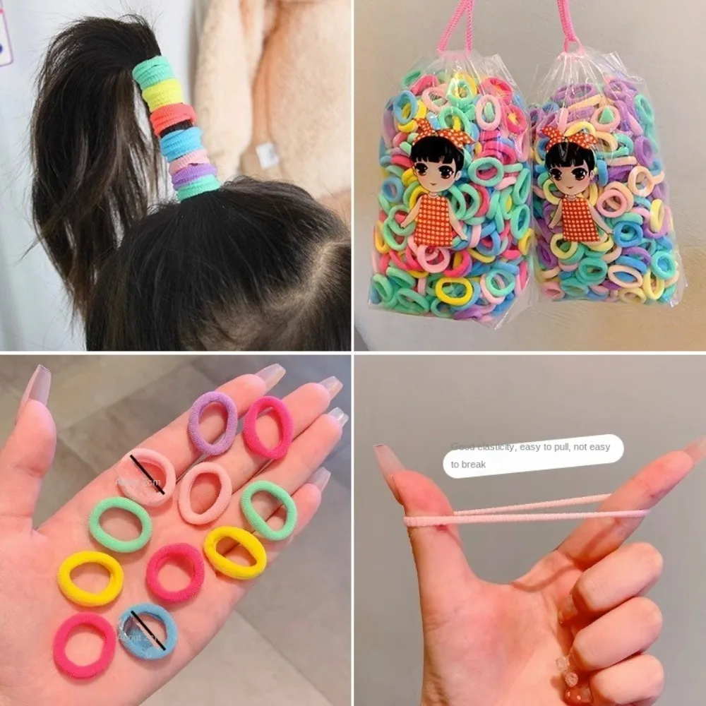 100pcs Brown Black Children's Headband Set Korean Cute MIni Candy Color Hair Rope Ponytail Holder Finger Hair Tie Hair Ring