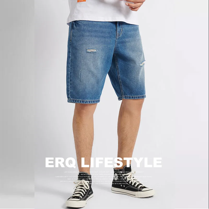 Men's Short Denim Jeans Ultra-thin Summer High Quality Loose Trousers Straight Elastic Fashion Knee-length Casual Short Pants