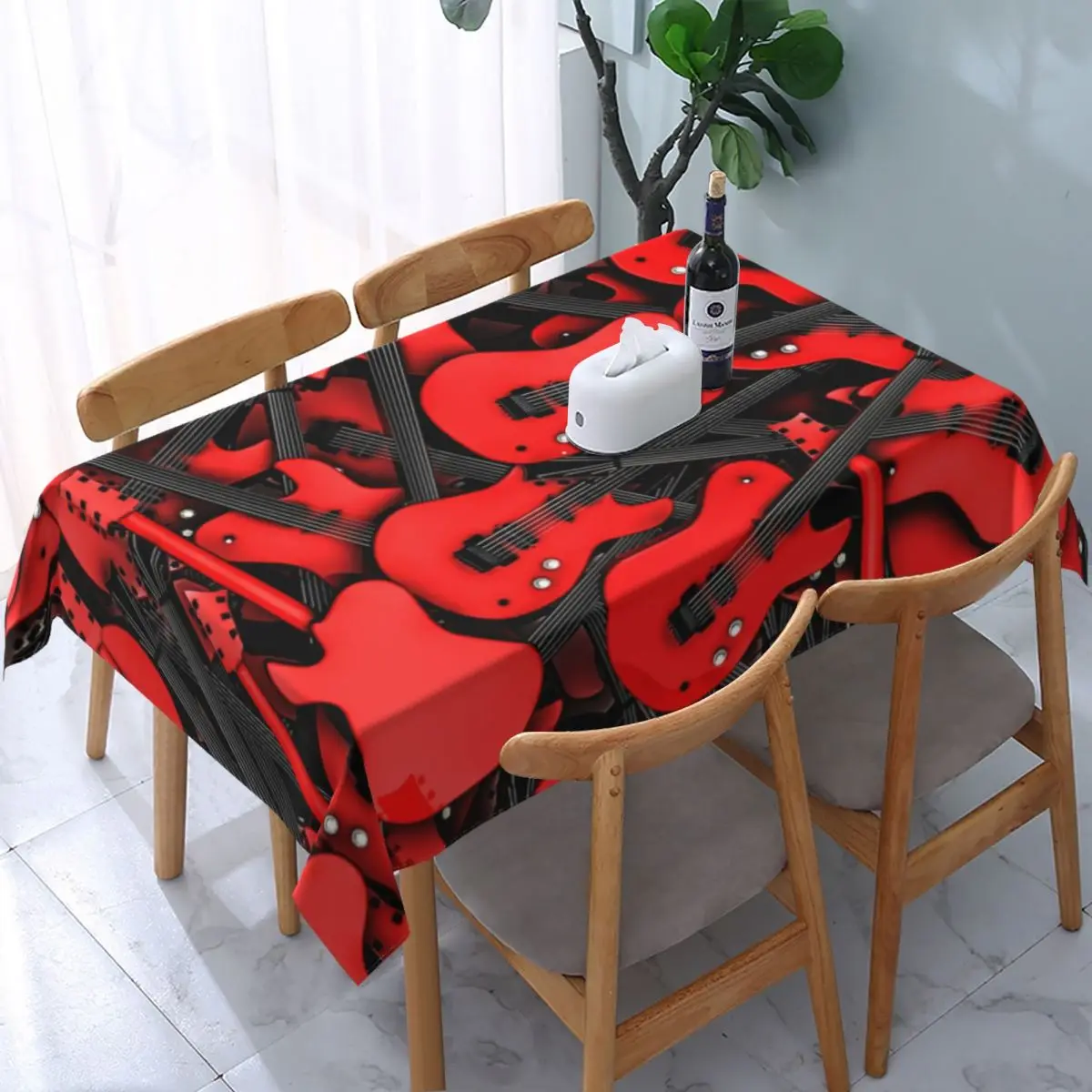 

Rectangular Waterproof Just Guitars Table Cover Elastic Fitted Musical Instrument Table Cloth Backing Edge Tablecloth for Dining