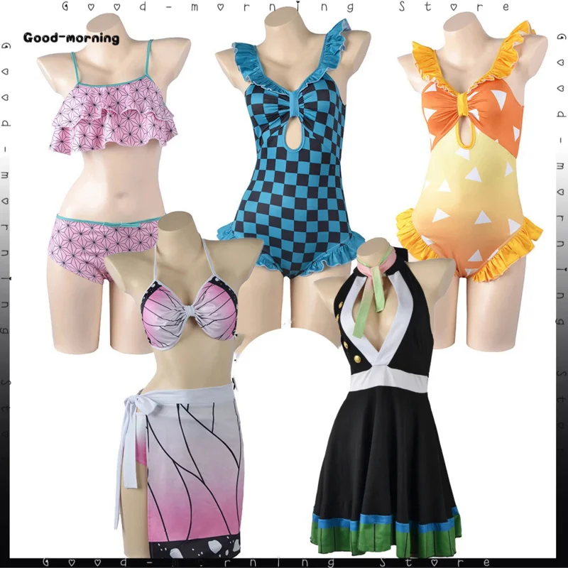 

Anime Nezuko Agatsua Cosplay Zenitsu Kamado Tanjirou Cosplay Swimsuit Bathing Bikini Swimsuit Gift