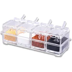 4-Piece Crystal Clear Spice Container Set with Rack and Spoons (Clear)