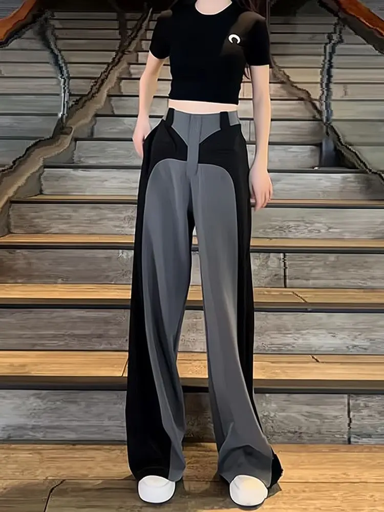 

Брюки с высокой талией, свободные прямые повседневные штаны с широкими штанинами, с эластичным поясом, большие размеры, на лето