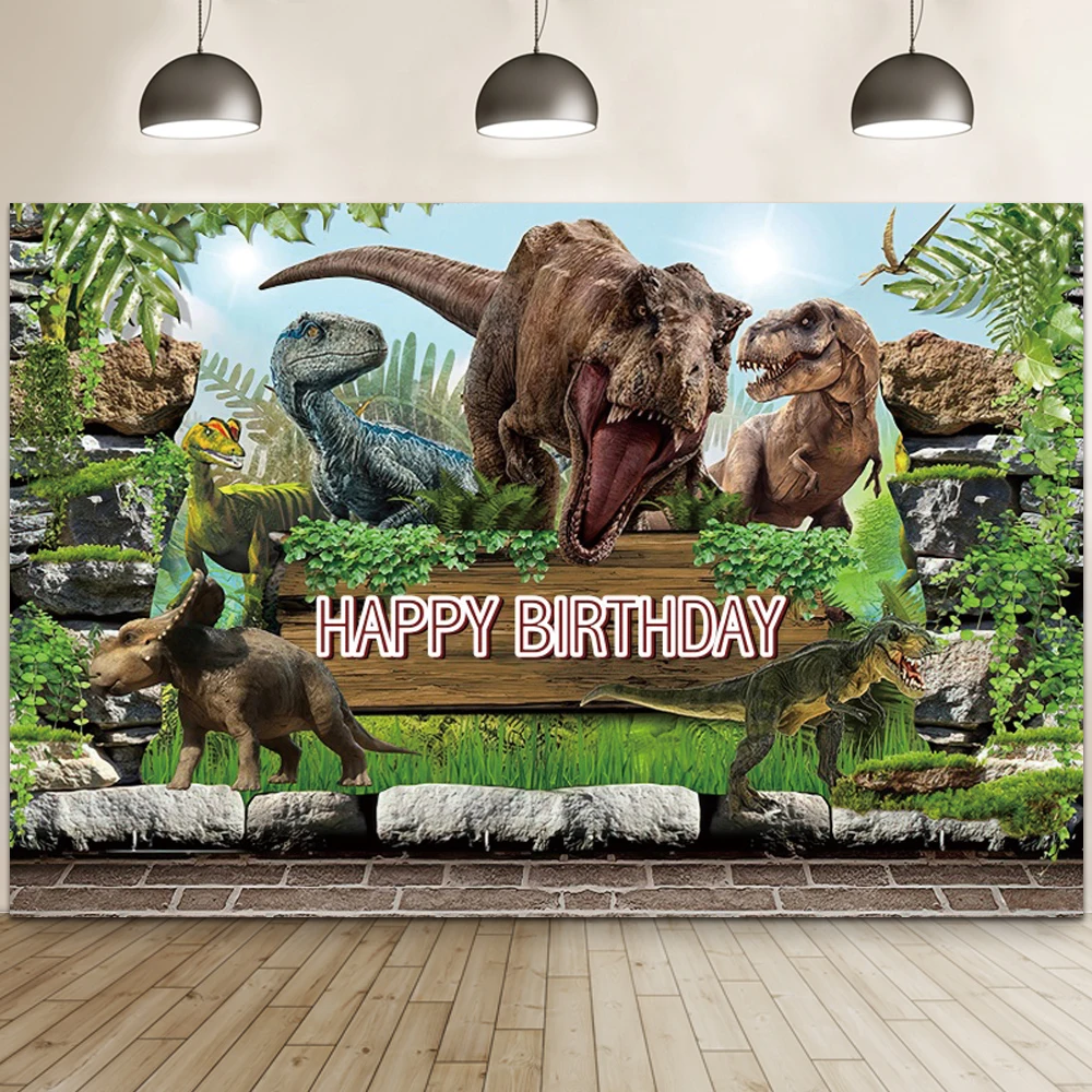 Dinosaur Theme Baby Birthday Photography Backdrops Jungle Safari