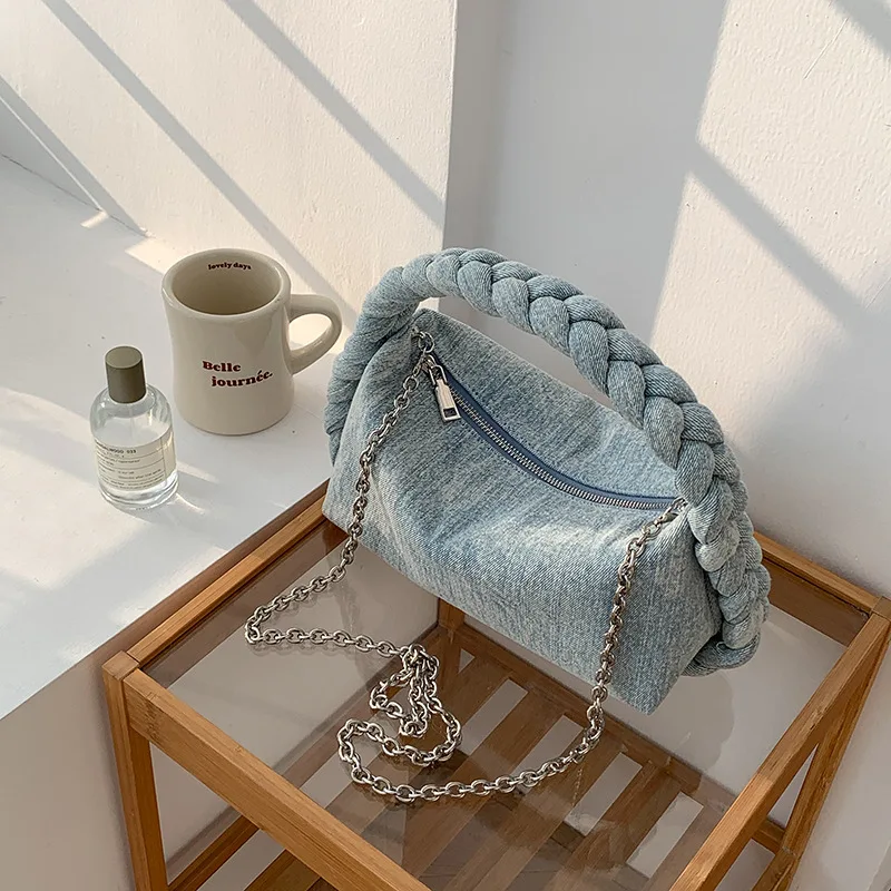 Hand-woven handbag fashion chain messenger bag women's versatile denim handbag
