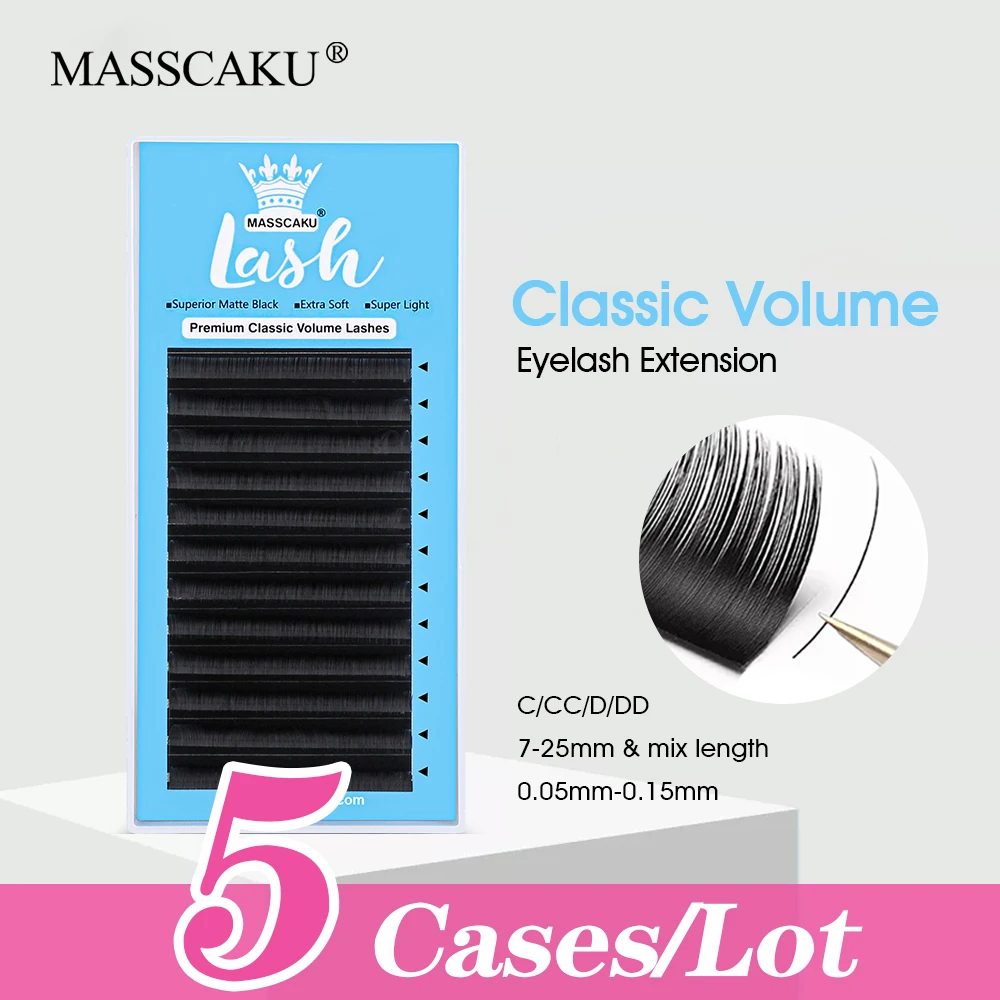MASSCAKU Fast Ship 5cases/lot 12Lines Classic Volume Eyelashes Extension Natural Synthetic Mink Individual lashs Supplies