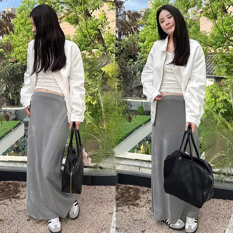Spring Maternity Long Loose Straight Skirts Pregnant Woman Knitting Skirts Casual Black Grey
