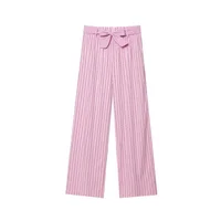 MUJER Striped Women's Pants Two Pieces Set Summer High Waist Pants Woman Outfit Pink Backless Top Women Bow Casual Women Pants - Image 3