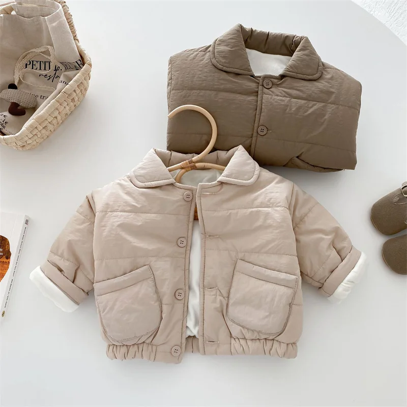 Infants Plus Velvet Thickened Coat Baby Padded Jacket Boys Warm Cotton Clothing Girl Winter Parkas New Children Casual Outerwear