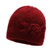 Bonnet for Women Winter Hats Fashion Floral Cross Knitted Hat Ladies Warm Velvet Winter Hat Skullies Beanies MOM Grandmother Cap 3