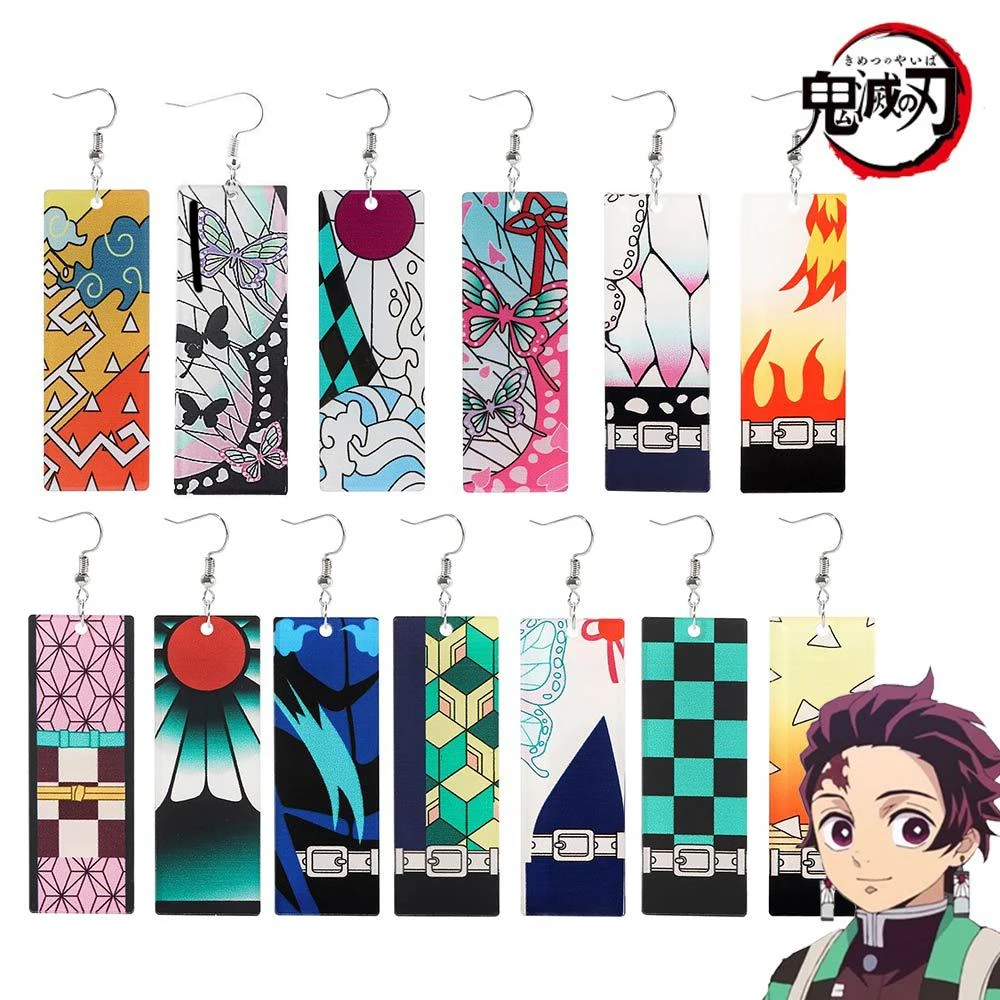 Acrylic Earrings Anime Demon Slayer Acrylic Earrings Kimetsu no Yaiba Tanjirou Kochou Shinobu Butterfly Clip Earrings for Fans Cosplay Jewelry