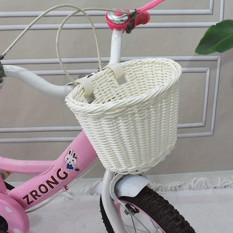 Imitation Rattan Plastic Bicycle Basket, Bicycle Miscellaneous Storage Basket, Bicycle Front Basket  Bicycle Accessories