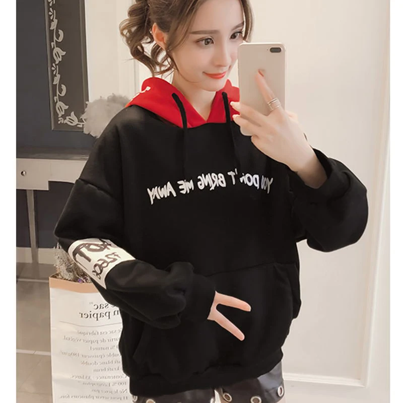 Women Print Letter Casual Loose Korean Fashion Hooded Sweatshirts 2024 Long Sleeve Hoodies Female Tracksuits Sportswear Pullover