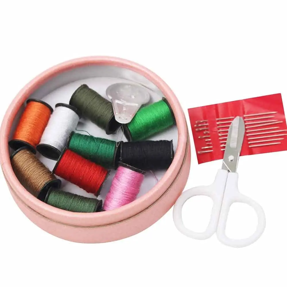 1Set Portable Home Travel Sewing Kits Box Sewing Pattern Fabric Pincushion Needle Threader Threads Scissors Mini Sewing Tools