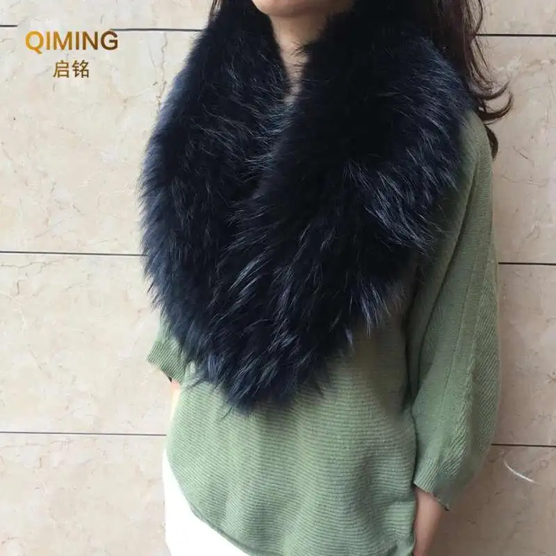 Real Fur Collar Furry Raccoon Fur Scarf Ring Winter Neck Warmer Women Men Jackets Hood Shawl Wraps Fluffy Warm Long Scarf fur scarf