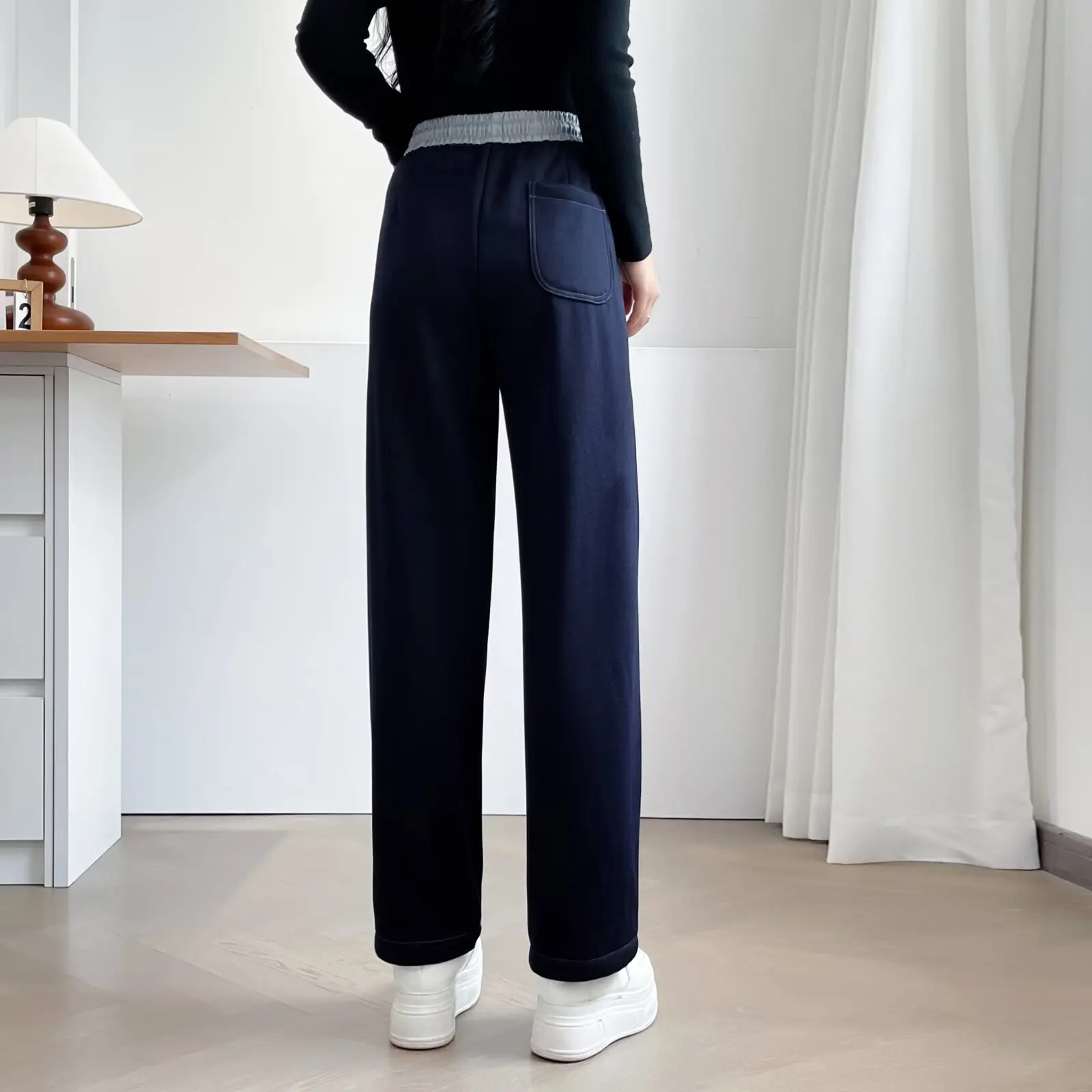 XXXXL Fashion Plus Size Women's Straight Pants Winter New Style Simple Fleece Curved Warm color-matched Trousers 8232