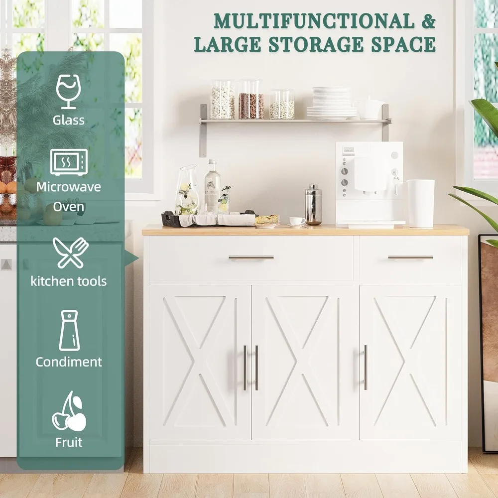 modern farmhouse sideboard buffet cabinet with storage with 3 doors,42" barn doors buffet cabinet with storage, wood coffee bar