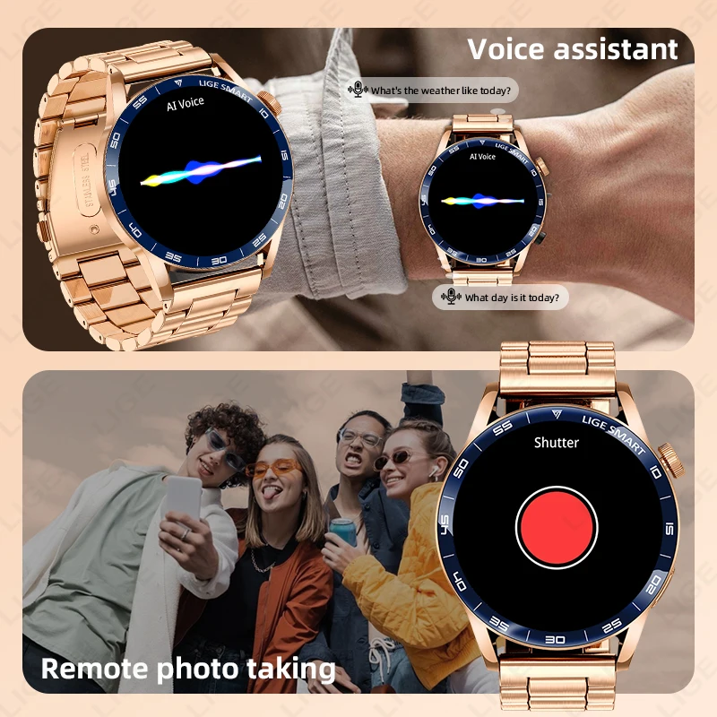 LIGE Men Bluetooth Smart Watch Make Answer Call 1.38" HD Color Display IP68 Waterproof Health Fitness Tracking Women Smartwatch