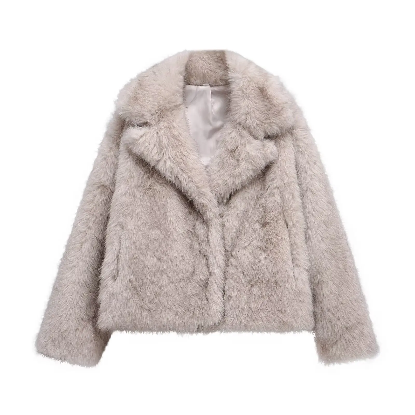 Women's Fashion Faux Fur Coat Autumn Winter Solid Warm Turn-Down Collar Long Sleeves Outerwear Female Elegant Streetwear Coats