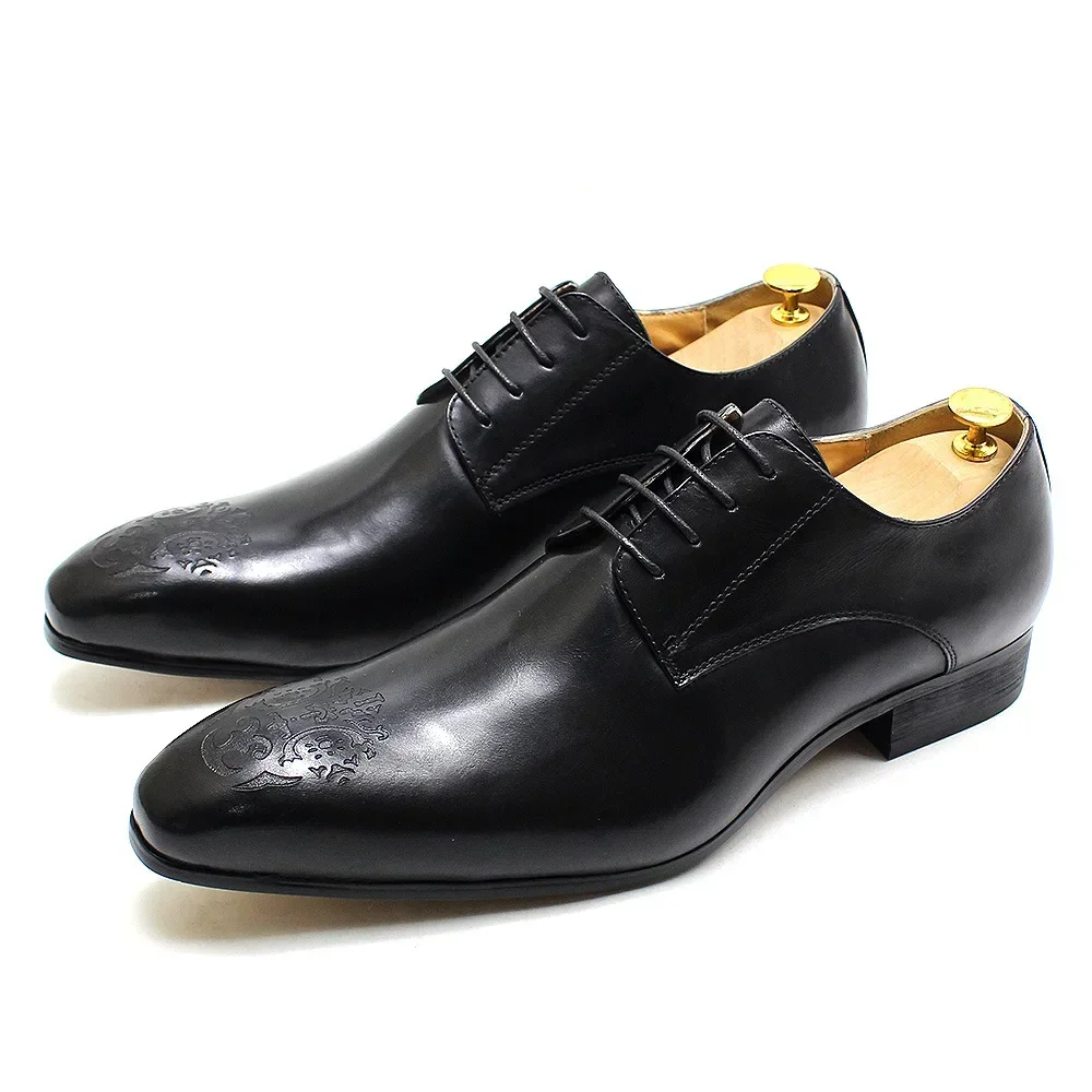 Classic Business Shoes Men Oxford Derby Genuine Leather Pointed Toe Fashion Lace Up High Quality Office Wedding Formal Shoe Male
