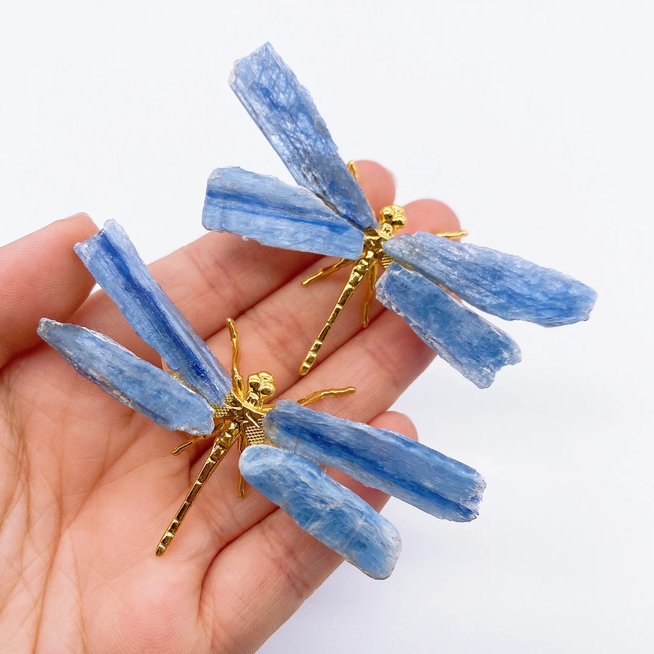 10cm Dragonfly Spar Craft Handmade Reiki Healing Natural Blue Kyanite Crystal Stone Butterfly Statue decorazione della casa regalo