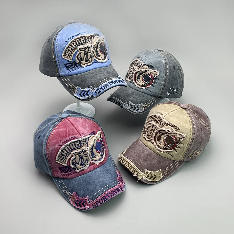 New Hip Hop Retro Shark Men Women Baseball Hats Cotton Kpop Cool