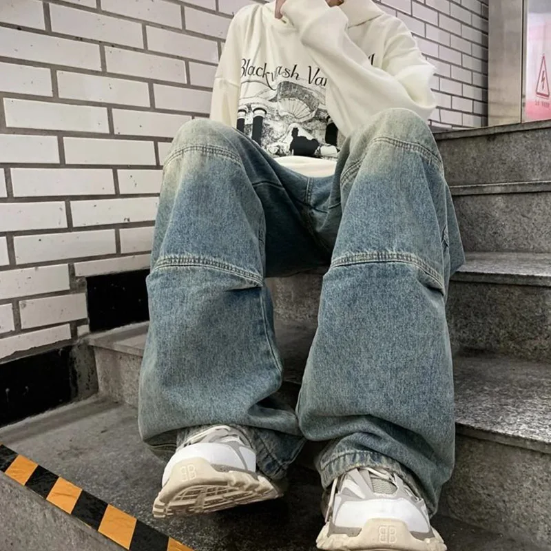 American Retro Wide Legged Jeans 2024 New Korean High Quality Men's High Street Pants Trendy Loose Straight Drop Men's Pants