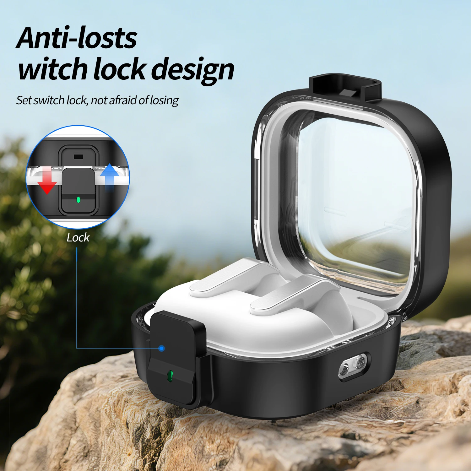Transparent Shockproof Safety Lock Hard Case for Galaxy Buds Pro 4 Earphones