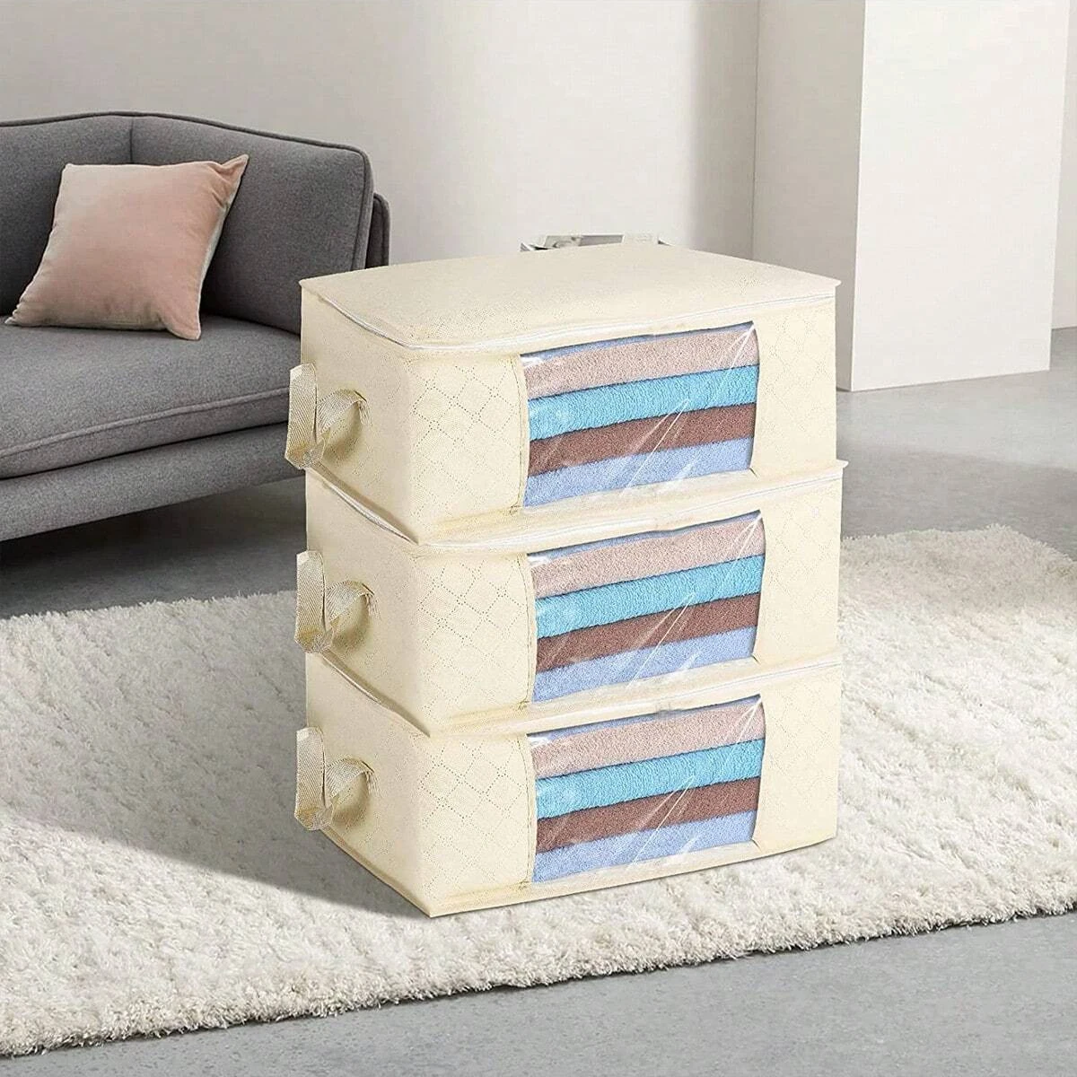 1 large capacity quilt storage bag,thick clothing packaging box, dust-proof storage box and container,household storage utensils 6