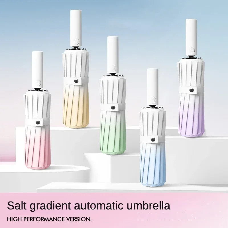 32 Bone Automatic Gradient Color 3 Fold Umbrella Windproof Waterproof Sunshade Sun UV Protection For Men Women