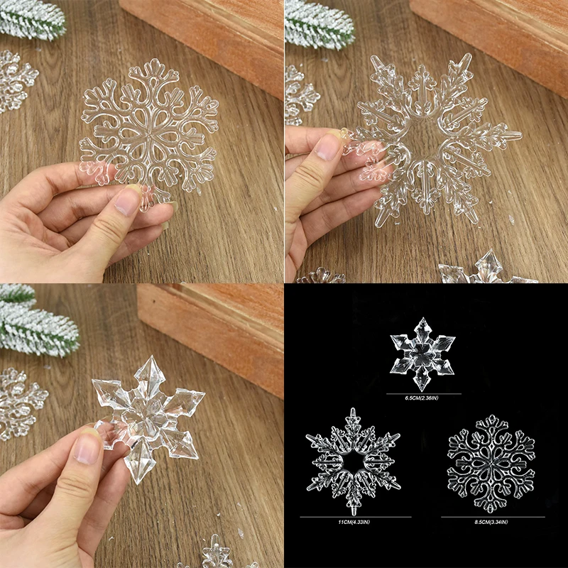 Lot De 10 Pendentifs Flocons De Neige Acrylique Transparents - Décorations Noël, Guirlande, Sapin, Mariage Hiver