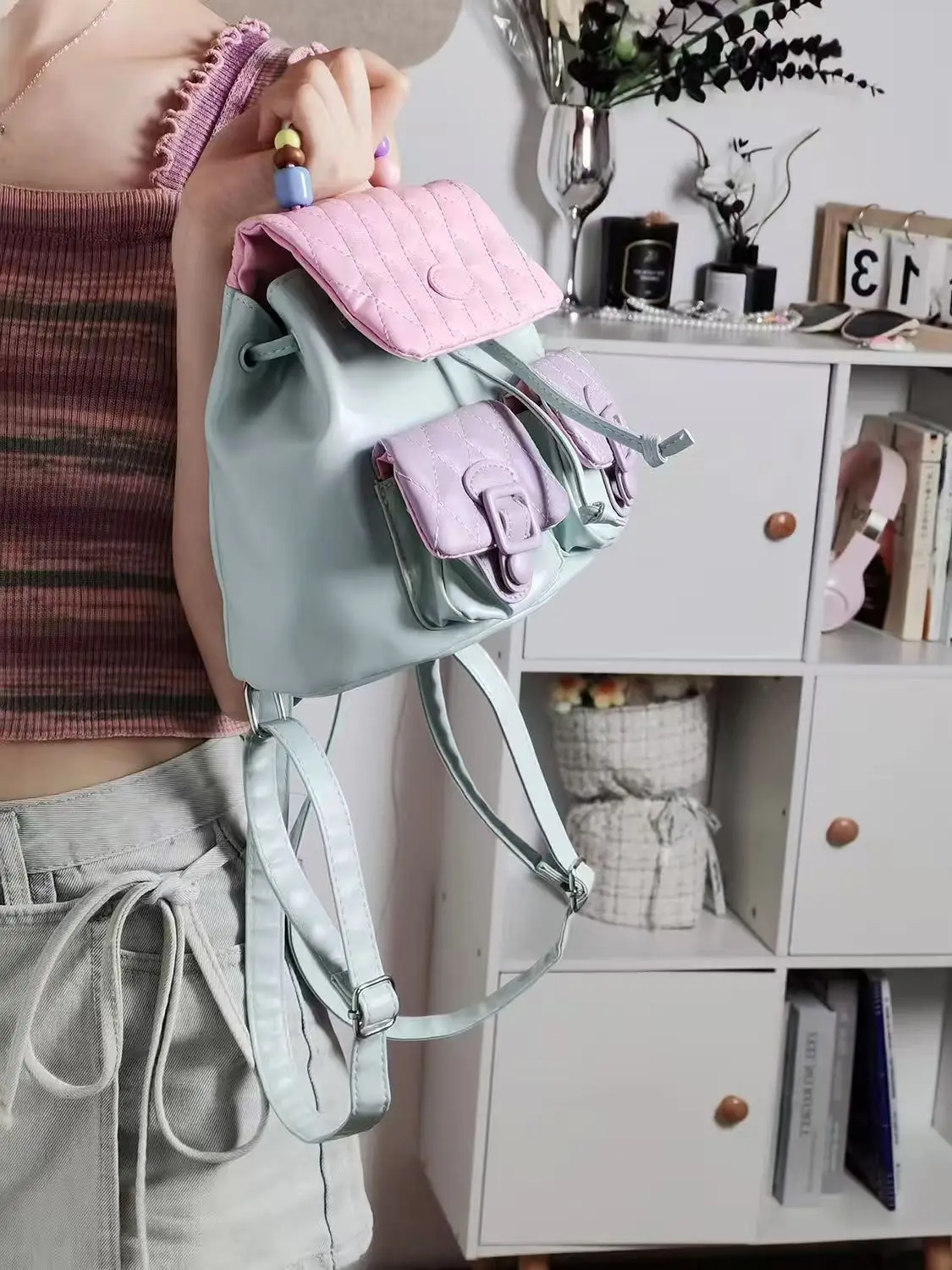 JIAERDI Sweet Cute Y2k Mochila Women Versatile Leather Lightweight Patchwork Chic Backpacks Female Retro Mini Backpack Aesthetic