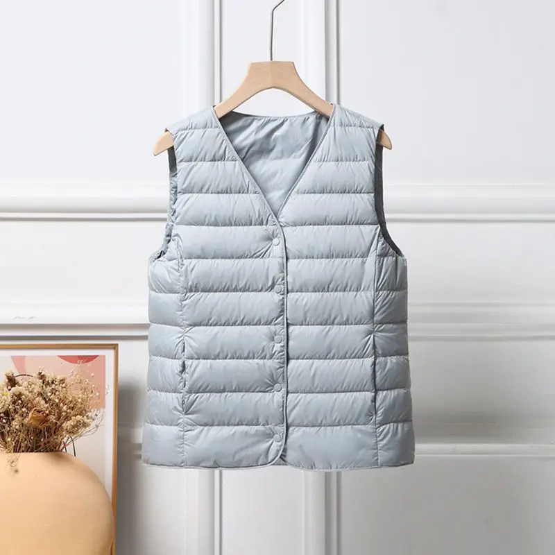

Warm Bigszie Down Waistcoat Jacket Autumn Winter Women Ultra Light White Duck Down Vest Coat Ladies Sleeveless Short Tank Parkas