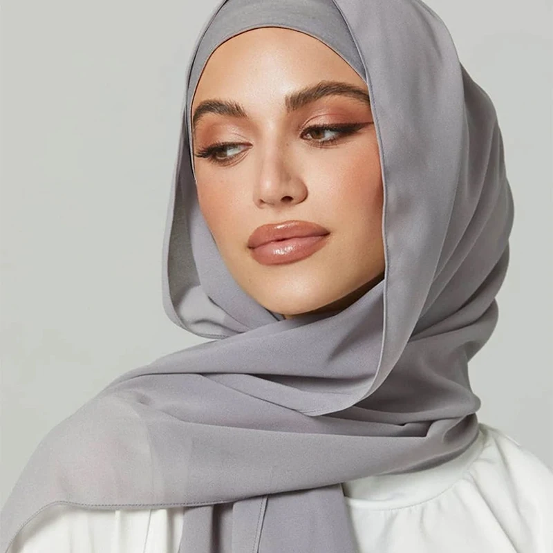 

2 Piece Set Plain Color Muslim Chiffon Scarf Hijab Female Islamic Undercap Cover Shawls Wraps for Women Hijabs Hair Scarves